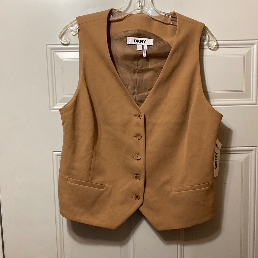 DKNY Camel Buttoned Vest L NWT
